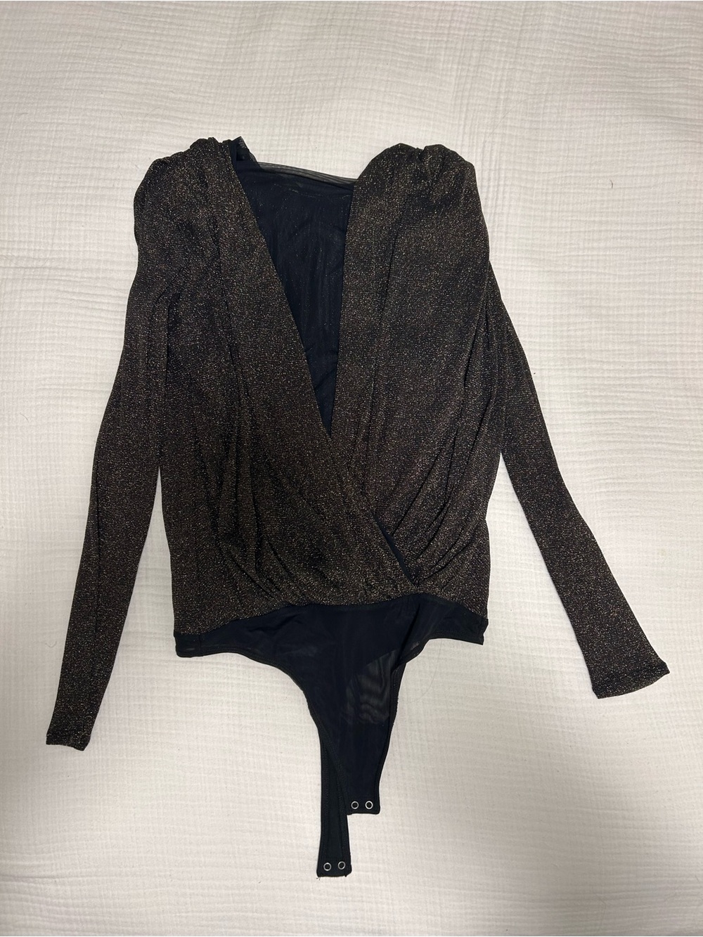 Abercrombie Long-Sleeve Metallic Black Bodysuit Top